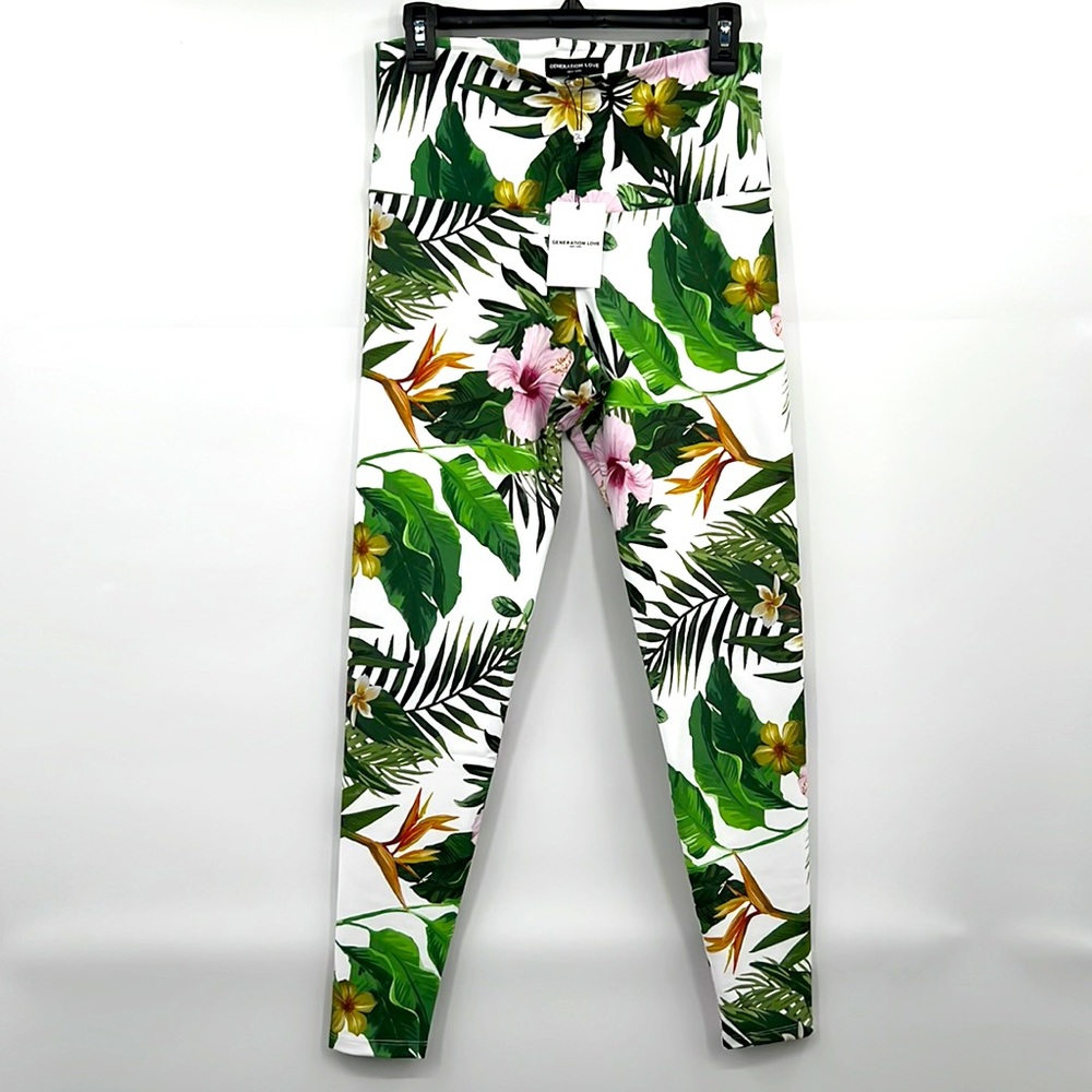 🆕Generation Love Brittany Leggings Hibiscus Palm Design Choose Love New York